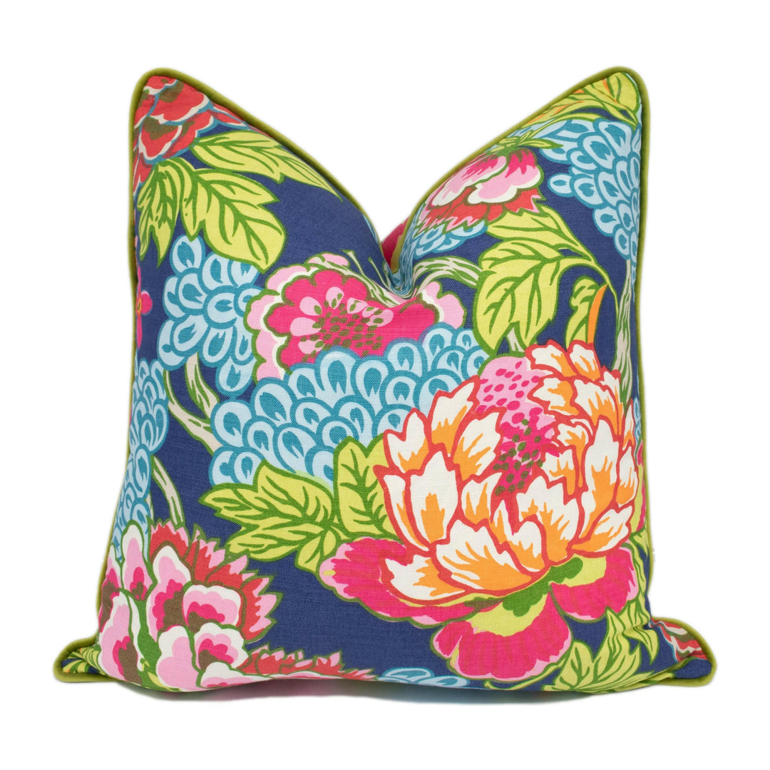 Thibaut - Honshu - Navy - Large Scale Floral Japanese Garden Designer Cushion Cover - Luxury Throw Pillow - Handmade Home Decor.