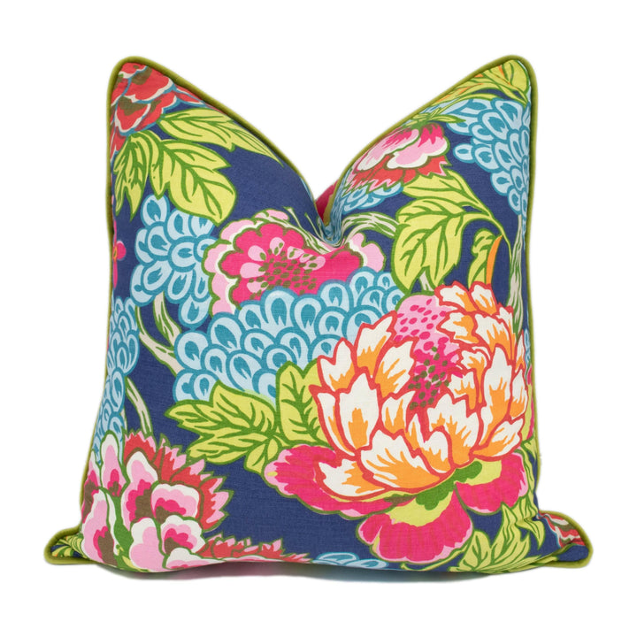 Thibaut - Honshu - Navy - Large Scale Floral Japanese Garden Designer Cushion Cover - Luxury Throw Pillow - Handmade Home Decor.
