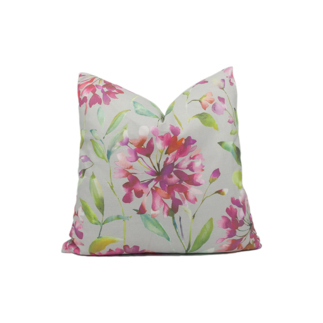 Voyage - Clovelly - Raspberry / Stone - Stunning Floral Watercolour Cushion Cover - Handmade Throw Pillow - Designer Home Decor.