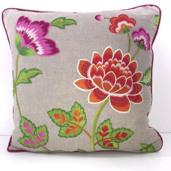 Manuel Canovas - Carla - Rose Indien - Embroidered Floral Designer Cushion Cover - Handmade Throw Pillow - Designer Home Decor.