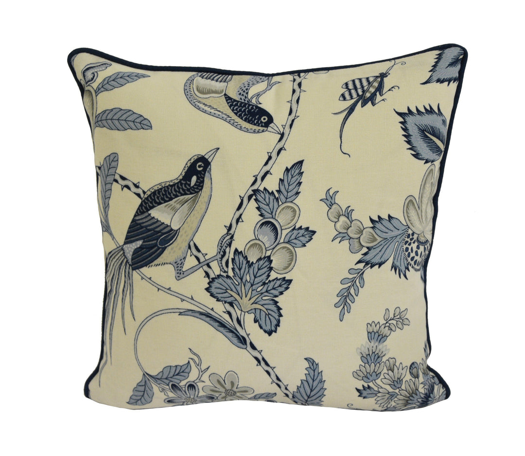 Schumacher - Campagne - Bleu & Gris - Lush Lively French Floral Designer Cushion Cover - Handmade Throw Pillow - Designer Home Decor.