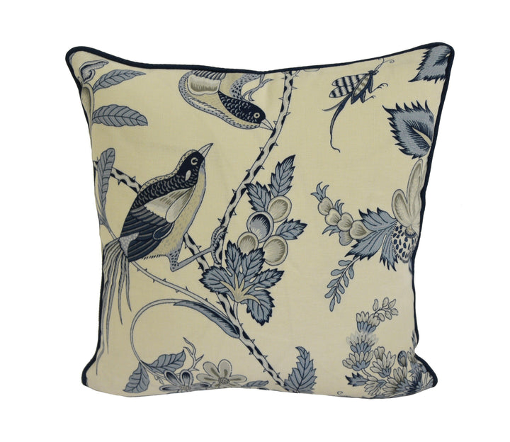 Schumacher - Campagne - Bleu & Gris - Lush Lively French Floral Designer Cushion Cover - Handmade Throw Pillow - Designer Home Decor.