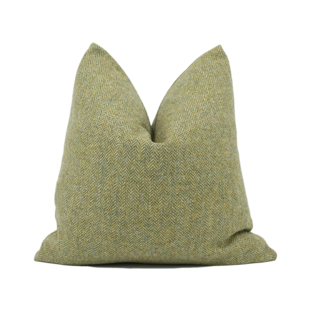 Abraham Moon - Herringbone - Olive - 100% Wool Cushion Cover - Designer Plaid Pillow Cover - Handmade Custom Abraham Moon Pillow.