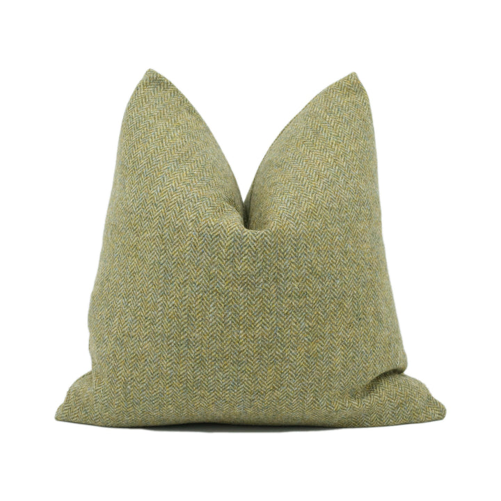 Abraham Moon - Herringbone - Olive - 100% Wool Cushion Cover - Designer Plaid Pillow Cover - Handmade Custom Abraham Moon Pillow.