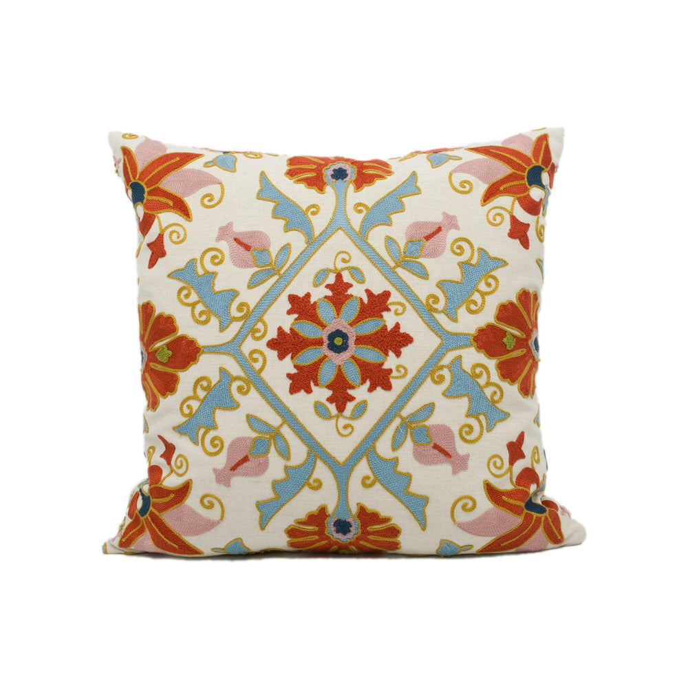 Colefax and Fowler - Pashley - Tomato / Aqua - Distinctive Traditional Indian Embroidered Designer Cushion Cover - Luxury Throw Pillow.