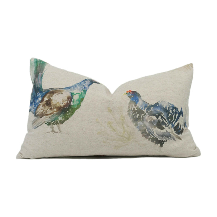 Voyage - Game Birds - Linen - Rustic Countryside Cushion Cover - Watercolour Bird Throw Pillow - Custom Linen Country Pillow Cover Handmade.