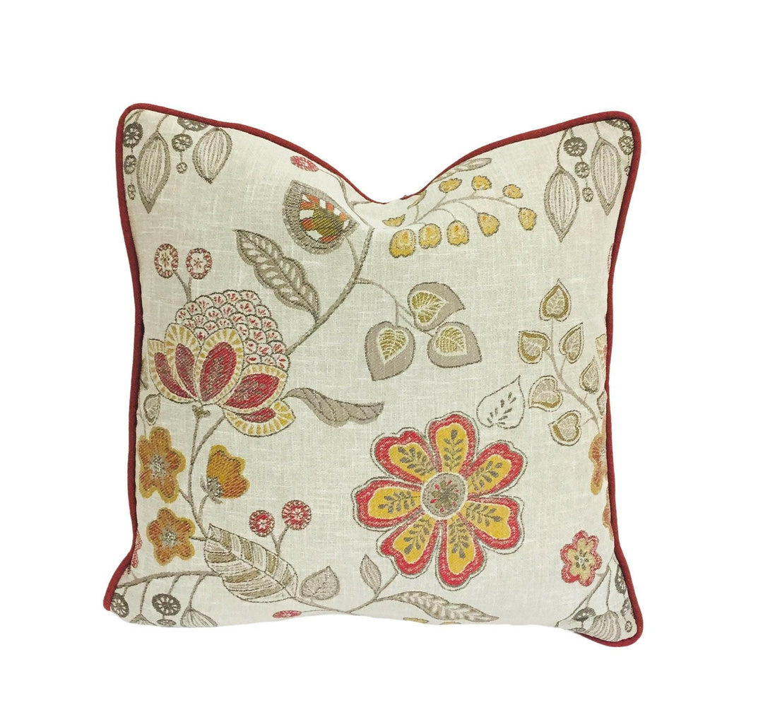 Voyage - Hartwell - Terracotta - Warm Floral Jacquard Cushion Cover - Handmade Throw Pillow - Designer Home Decor.