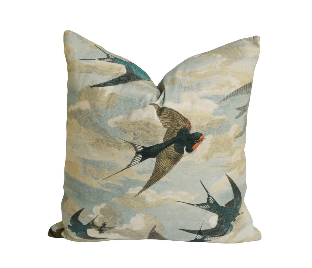 John Derian for Designers Guild - Chimney Swallows - Sky Blue - Tranquil Swooping Swallow Designer Cushion Cover - Luxury Throw Pillow.
