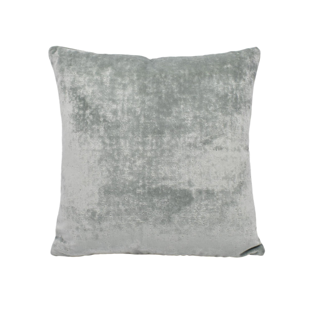 a grey velvet pillow on a white background