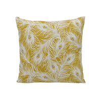 Thumbnail for a yellow pillow with white feathers on it