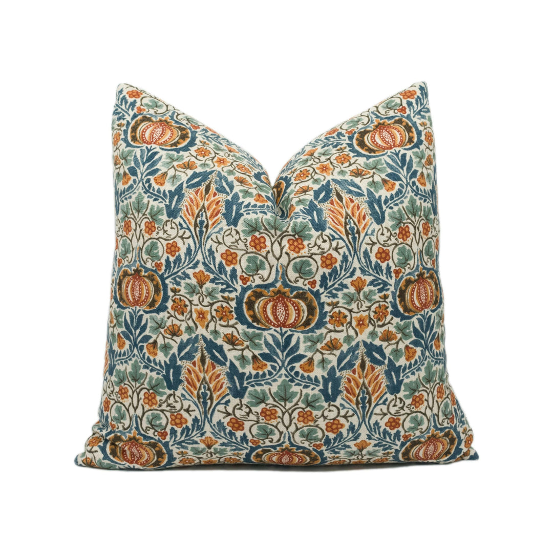 William Morris - Little Chintz - Teal / Saffron - Classic Morris Indian Inspired Pomegranate Designer Cushion Cover- Luxury Throw Pillow.