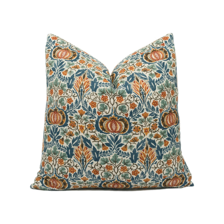 William Morris - Little Chintz - Teal / Saffron - Classic Morris Indian Inspired Pomegranate Designer Cushion Cover- Luxury Throw Pillow.