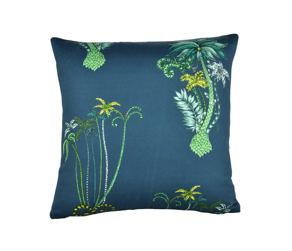 Blue & Green Tropical Jungle Maximalist Designer Cushion Cover - Bold and Funky Flora and Fauna - Luxury Throw Pillow Handmade Home Decor.