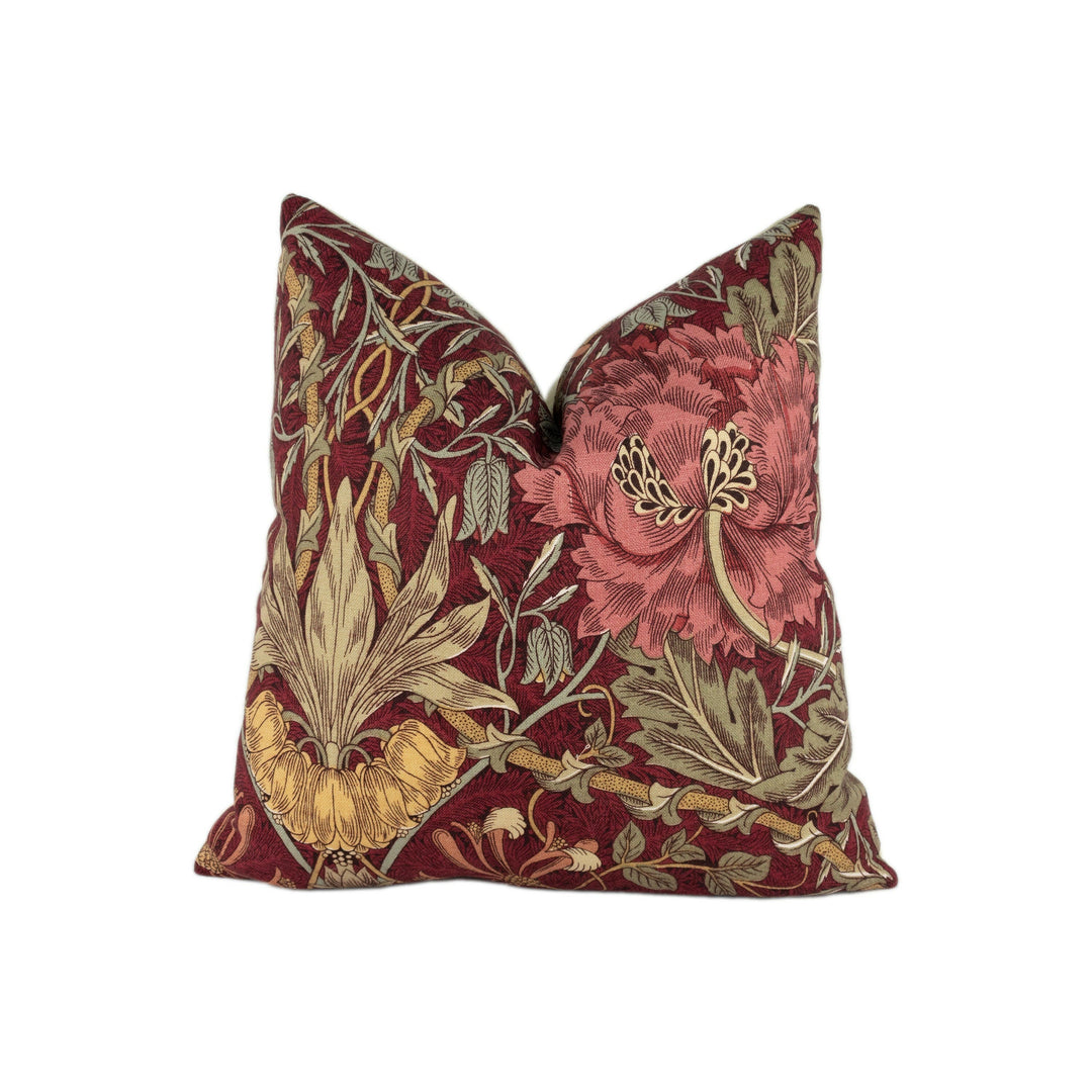 William Morris - Honeysuckle & Tulip - Wine / Bayleaf - Stunning Classic English Designer Cushion Cover Home Décor Throw Pillow.