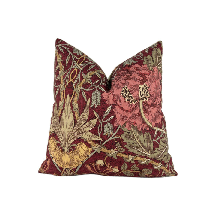 William Morris - Honeysuckle & Tulip - Wine / Bayleaf - Stunning Classic English Designer Cushion Cover Home Décor Throw Pillow.