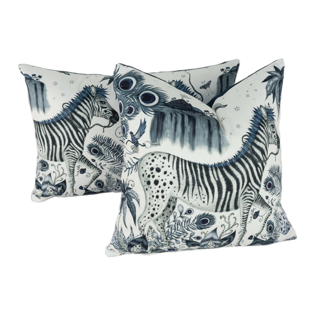 Grey Jungle Maximalist Zebra Designer Cushion Cover - Bold and Funky Flora and Fauna - Luxury Throw Pillow Handmade Home Decor.