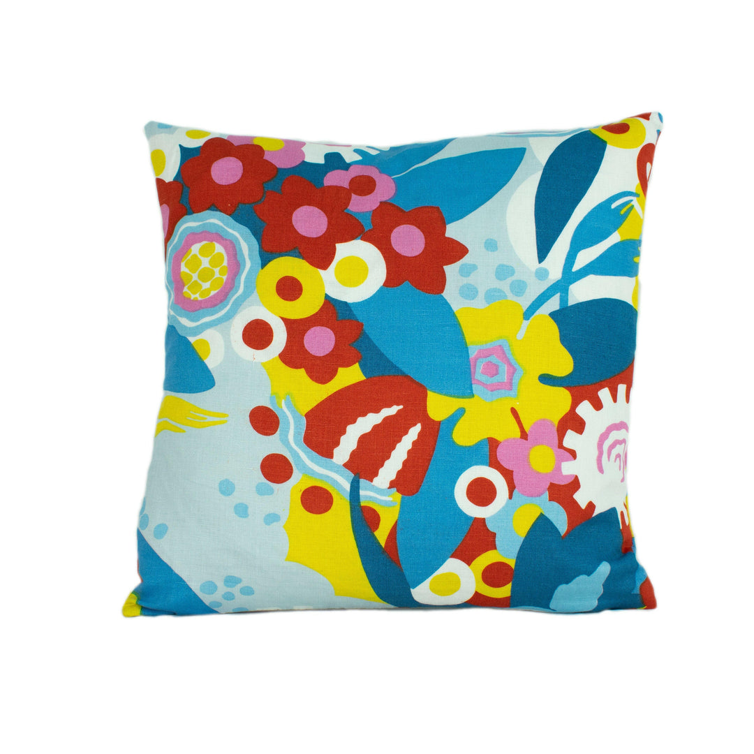 Schumacher - Anita - Sky & Red - Exuberant and Sophisticated Floral Designer Cushion Cover - Handmade Throw Pillow Designer Home Decor.