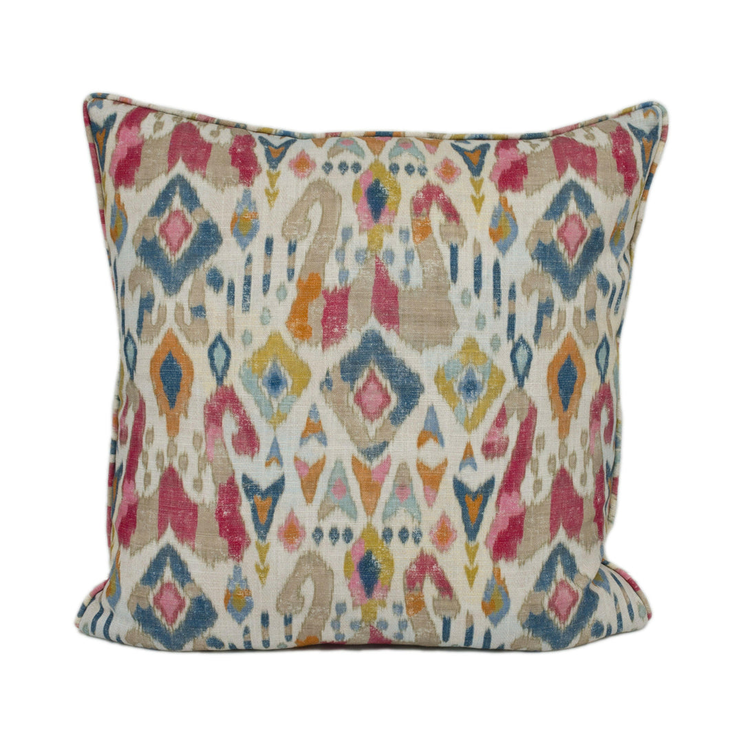 Jane Churchill - Jaru - Red / Multi - Exuberant Antique Ikat Designer Cushion Cover -Handmade Throw Pillow - Luxury Home Décor.