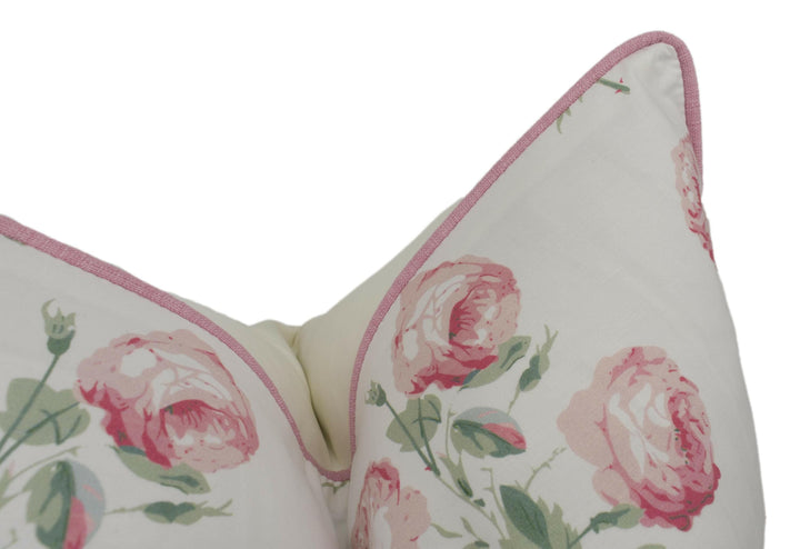 Colefax and Fowler - Bowood - Pink / Leaf Chintz - Iconic Rose Floral Designer Cushion Cover - Luxury Chintz Throw Pillow - Handmade Decor.