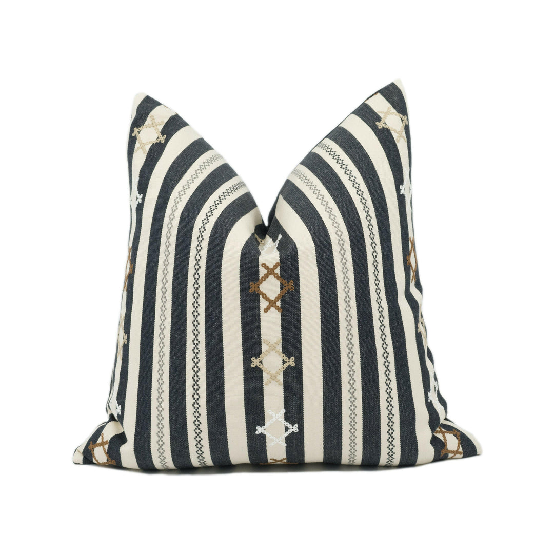 Schumacher - Rhodes Stripe - Black - Modern Monochrome Embroidered Stripe Cushion Cover - Handmade Throw Pillow - Designer Home Décor.