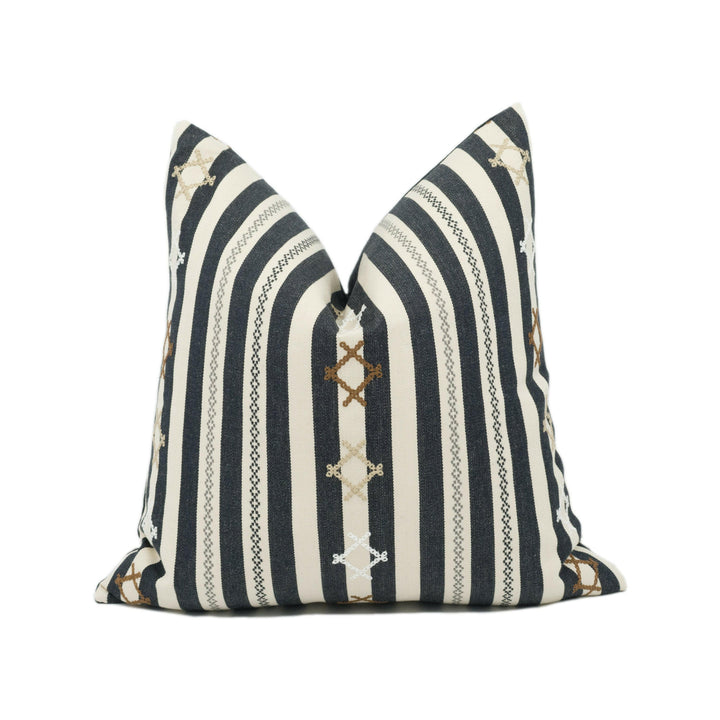 Schumacher - Rhodes Stripe - Black - Modern Monochrome Embroidered Stripe Cushion Cover - Handmade Throw Pillow - Designer Home Décor.
