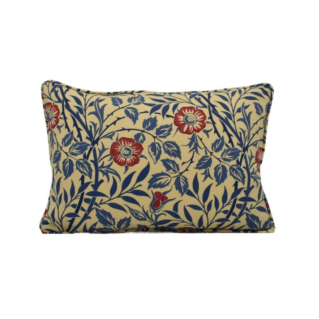William Morris - Sweet Briar - Indigo / Red - Bittersweet Rose & Thorns Classic Morris Designer Cushion Cover - Luxury Throw Pillow Handmade.