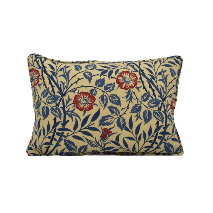William Morris - Sweet Briar - Indigo / Red - Bittersweet Rose & Thorns Classic Morris Designer Cushion Cover - Luxury Throw Pillow Handmade.