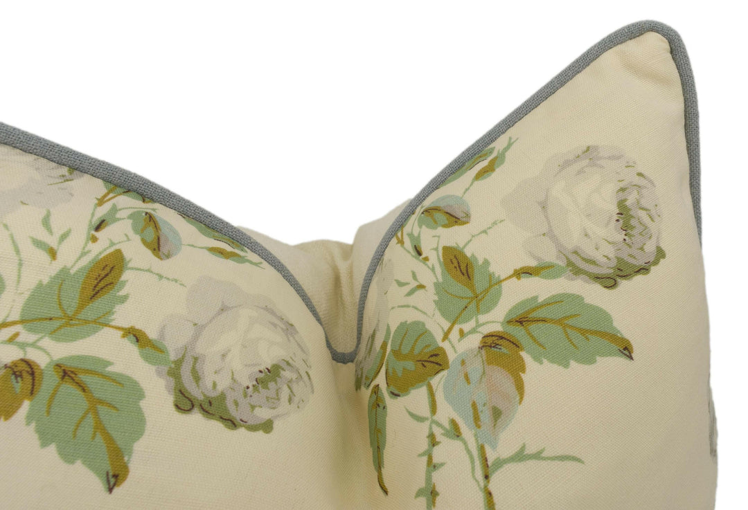 Colefax and Fowler - Bowood - Grey / Green Linen Union - Classic Floral Designer Cushion Cover - Handmade Throw Pillow Luxury Home Décor.