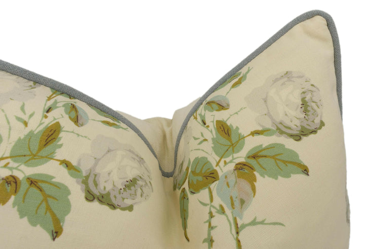 Colefax and Fowler - Bowood - Grey / Green Linen Union - Classic Floral Designer Cushion Cover - Handmade Throw Pillow Luxury Home Décor.