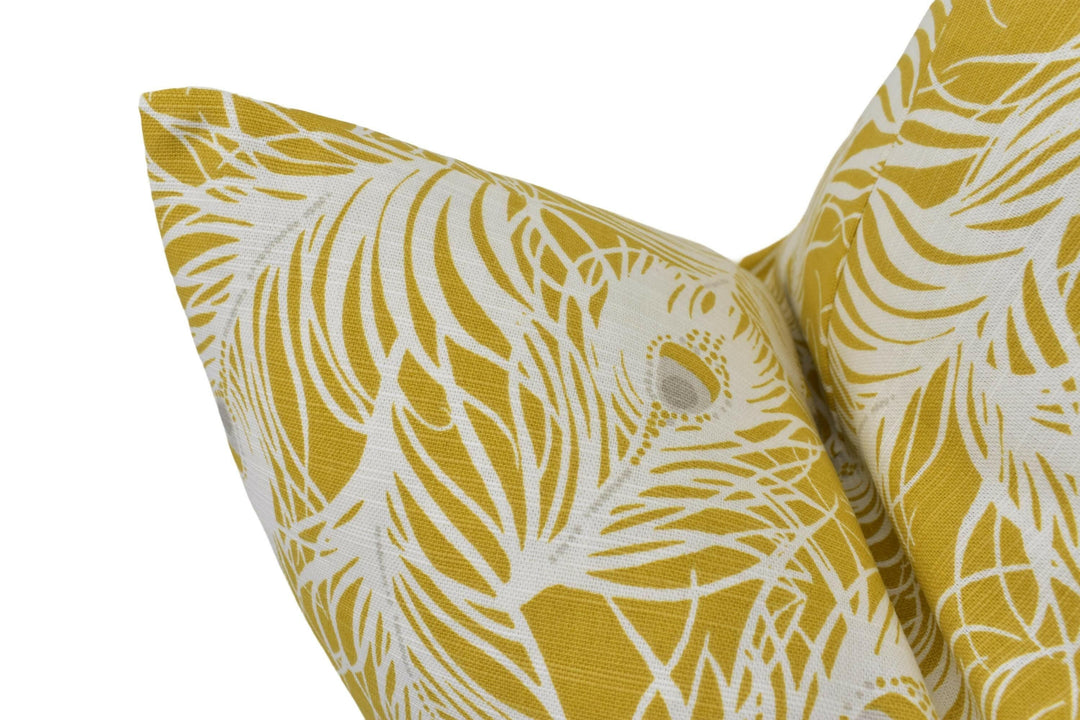 Clarke and Clarke - Harper - Ochre -  Elegant Sunshine Peacock Feathers Designer Cushion Cover - Luxury Throw Pillow - Handmade Home Decor.