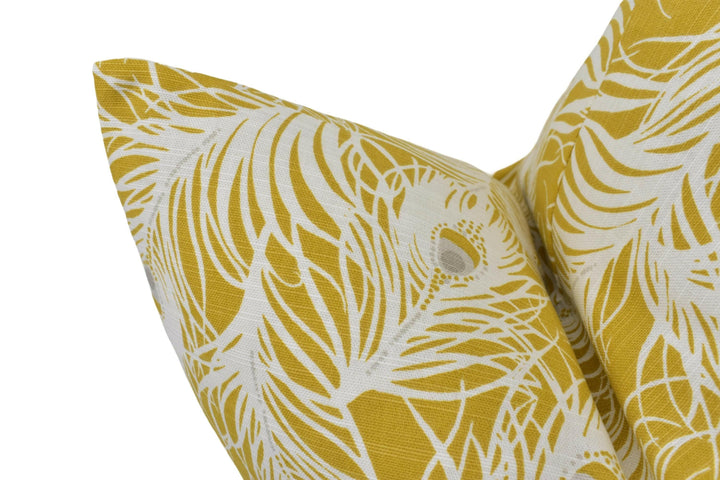 Clarke and Clarke - Harper - Ochre -  Elegant Sunshine Peacock Feathers Designer Cushion Cover - Luxury Throw Pillow - Handmade Home Decor.