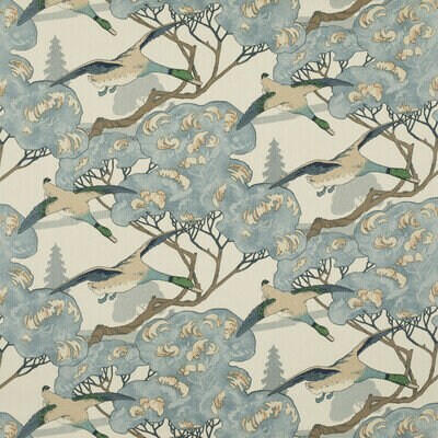 Mulberry - Flying Ducks - Blue - Majestic Mallard Duck Art Deco Designer Cushion Cover - Luxury Throw Pillow - Handmade Home Decor.