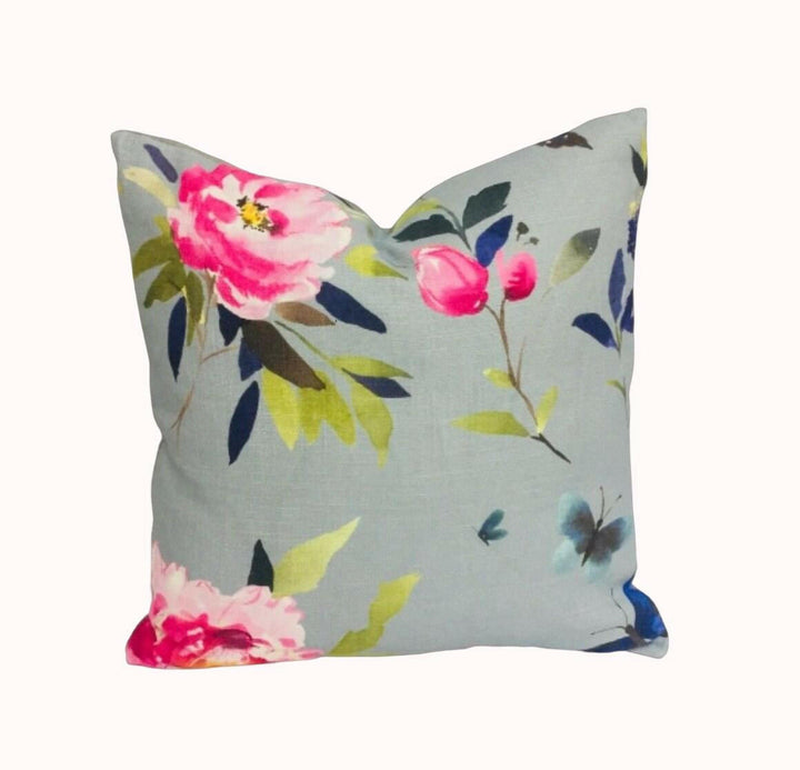 Bluebellgray - Teal Butterfly - Stunning Floral Butterfly Designer Cushion Cover - Luxury Throw Pillow - Handmade Home Decor.