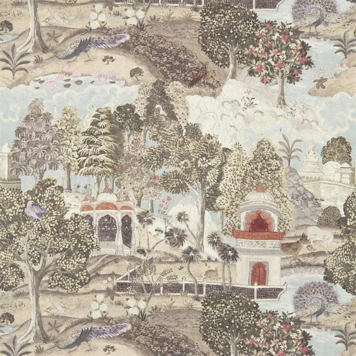 Zoffany - Peacock Garden - Linen / Silver - Indian Landscape Garden Cushion Cover - Handmade Throw Pillow - Designer Home Décor.