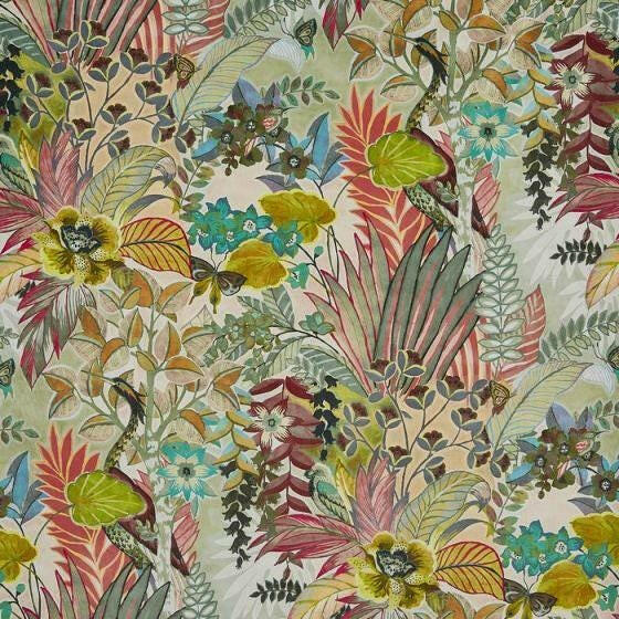 Prestigious - Hidden Paradise - Pastel - Tropical Maximalist Velvet Cushion Cover - Handmade Throw Pillow Designer Home Decor.