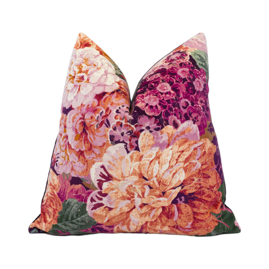 Sanderson - Very Rose and Peony - Wild Plum - Dramatic Floral Bloom Designer Velvet Cushion Cover - Luxury Throw Pillow - Handmade Home.