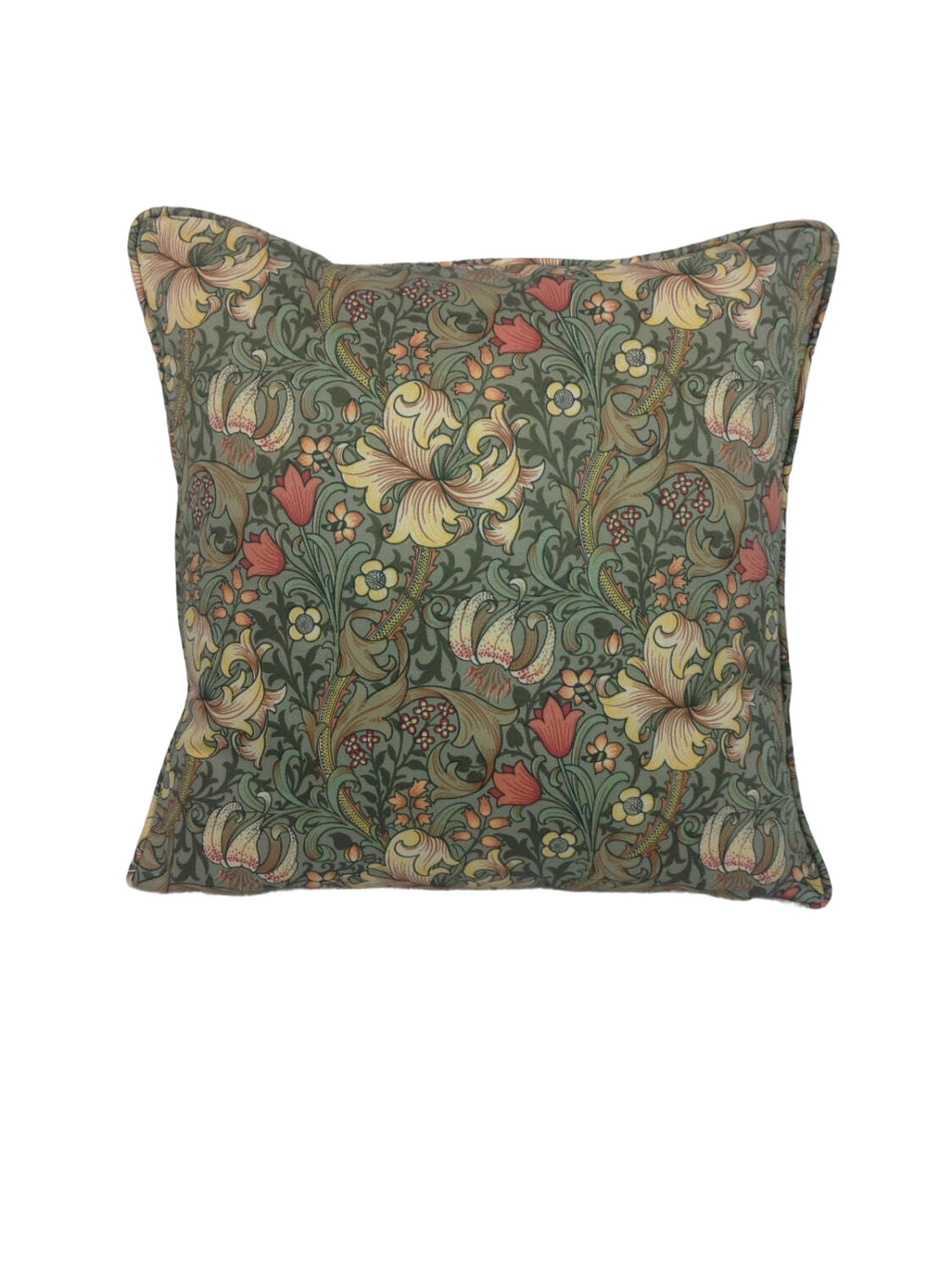 William Morris - Golden Lily Minor - Artichoke / Vanilla - Classic Small Scale Morris Floral Designer Cushion Cover - Luxury Throw Pillow.