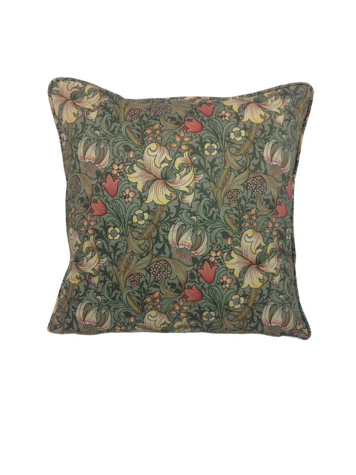 William Morris - Golden Lily Minor - Artichoke / Vanilla - Classic Small Scale Morris Floral Designer Cushion Cover - Luxury Throw Pillow.