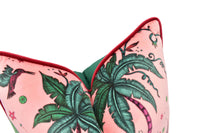 Thumbnail for a pink and green pillow with a picture of a palm tree on it