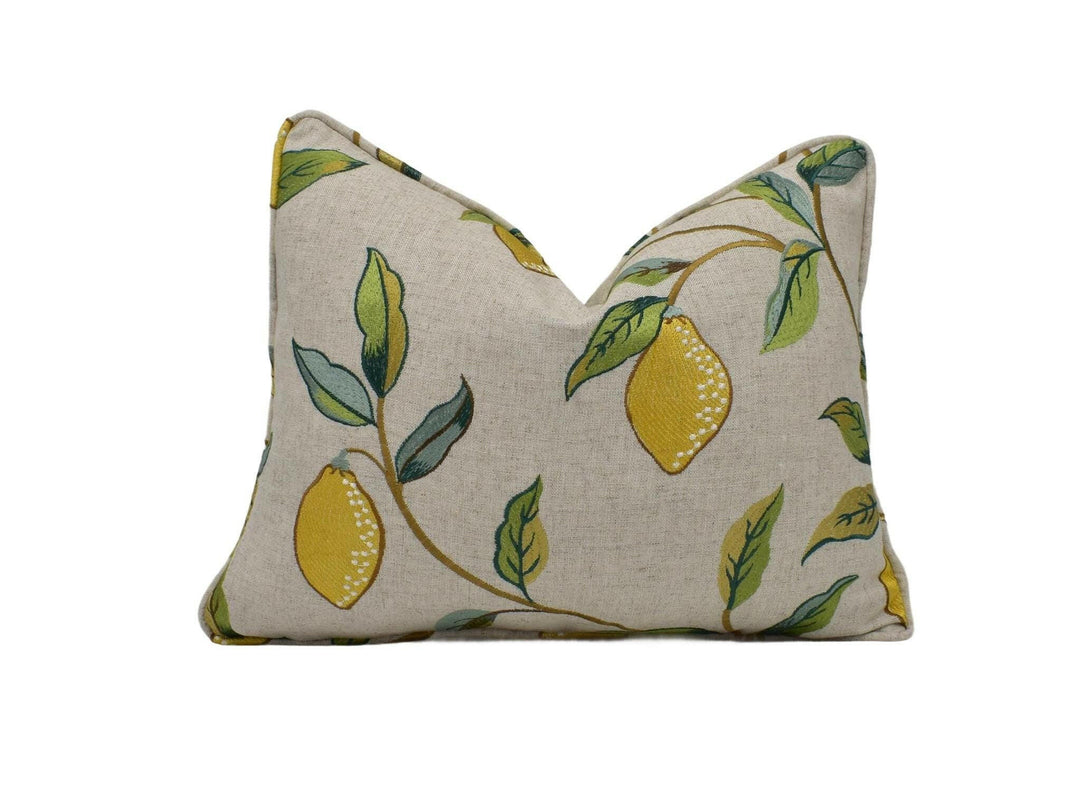 William Morris - Lemon Tree Embroidery - Bay Leaf / Lemon - Exquisitely Detailed Embroidered Classic Designer Cushion Cover - Handmade Throw.