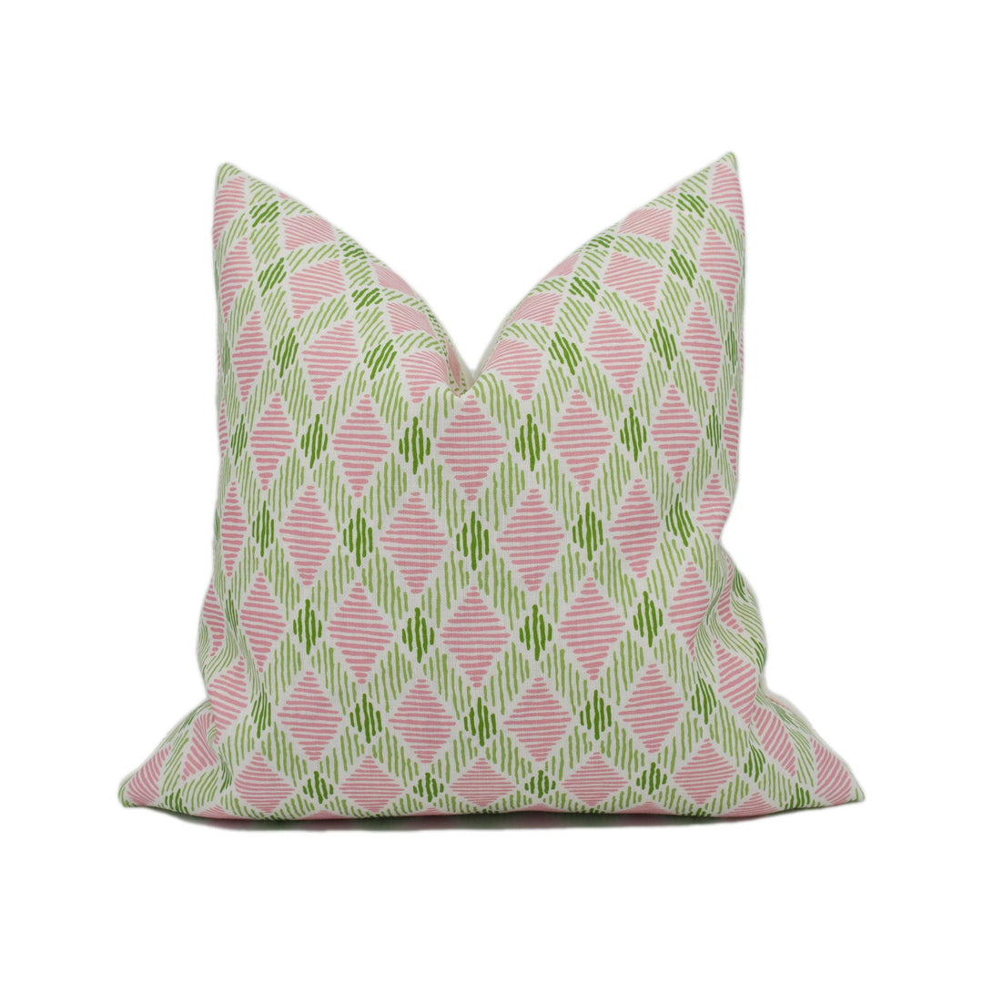 Schumacher - Dexter - Pink & Green - Fun Bright Lattice Print Indoor and Outdoor Cushion Cover - Handmade Throw Pillow - Designer Home Décor.