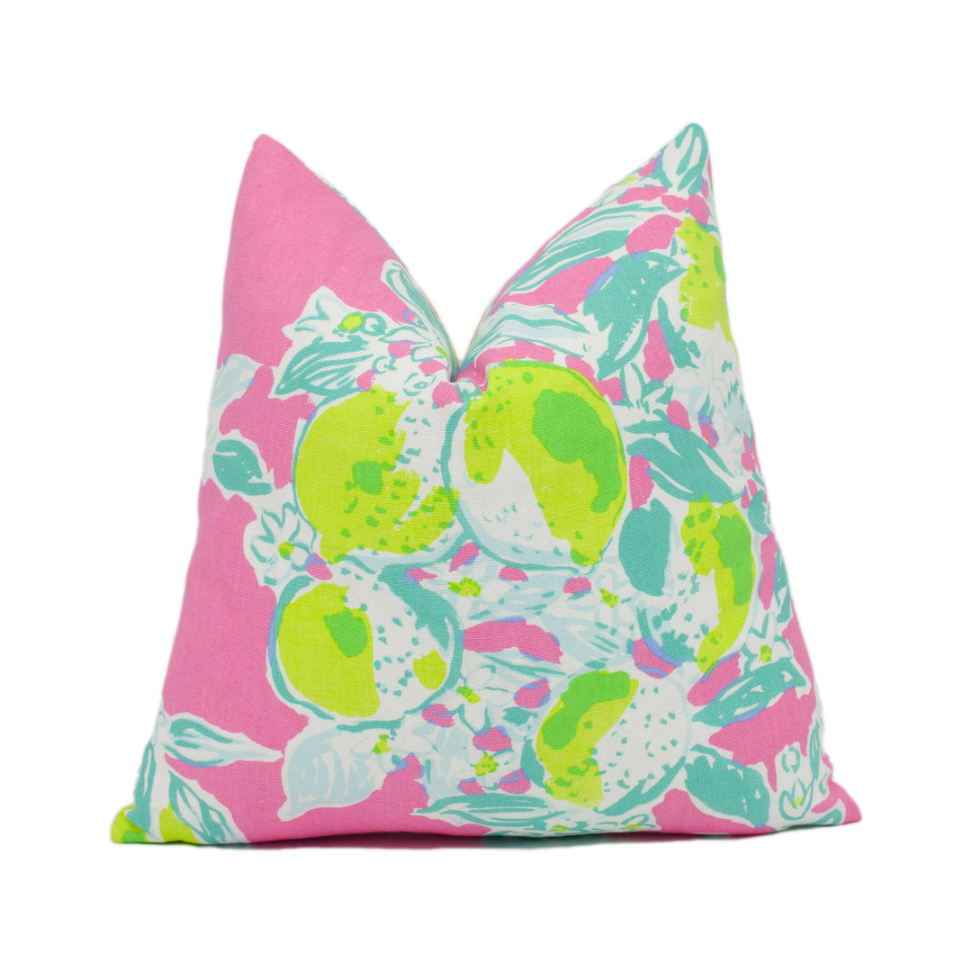 Lee Jofa - Pink Lemonade - Hotty Pink - Bright Tropical Lemon Tree Cushion Cover - Handmade Throw Pillow - Designer Home Décor.