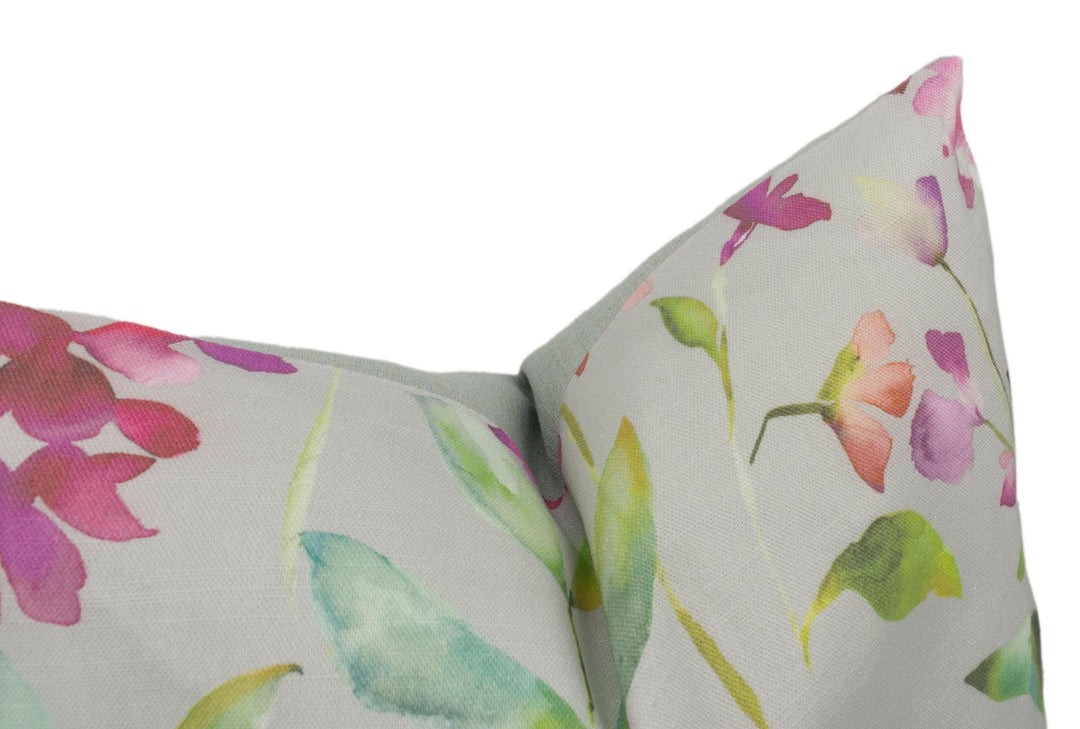 Voyage - Clovelly - Raspberry / Stone - Stunning Floral Watercolour Cushion Cover - Handmade Throw Pillow - Designer Home Decor.