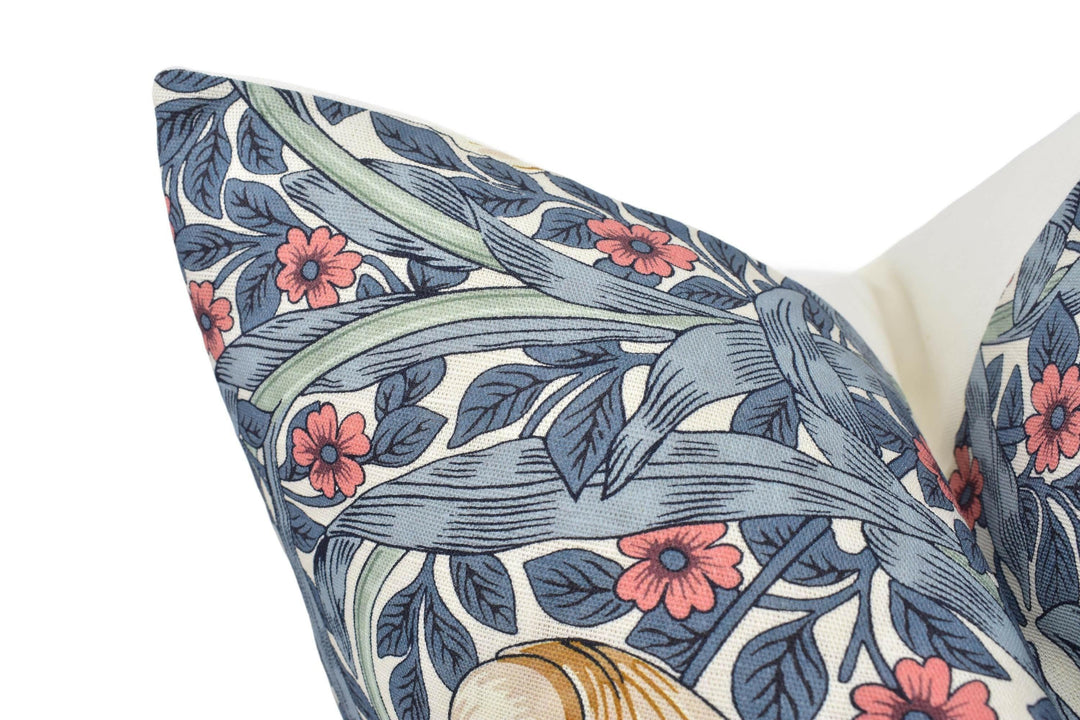 William Morris - Pimpernel - Woad / Coral - Beautiful Reimagined Modern Morris Designer Floral Cushion Cover - Luxury Throw Pillow - Luxury.