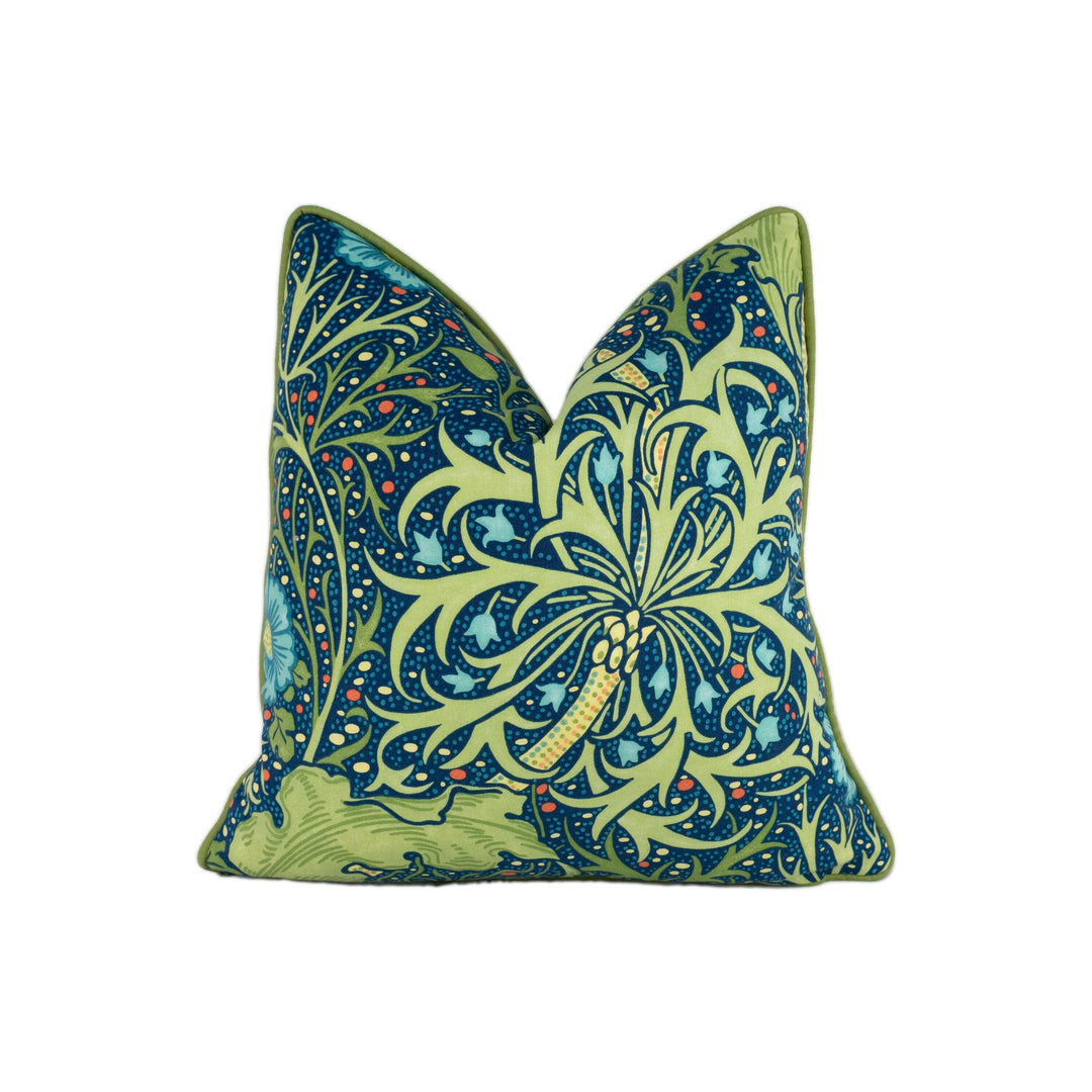 William Morris - Seaweed - Cobalt / Thyme - Cushion Cover Throw Pillow Designer Home Decor.