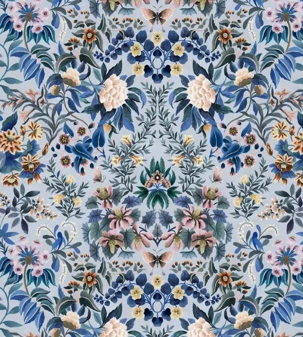 Designers Guild - Ikebana Damask - Slate Blue - Damask Floral Designer Cushion Cover - Custom Foliage Pillow Cover - Blue Butterfly Pillow.