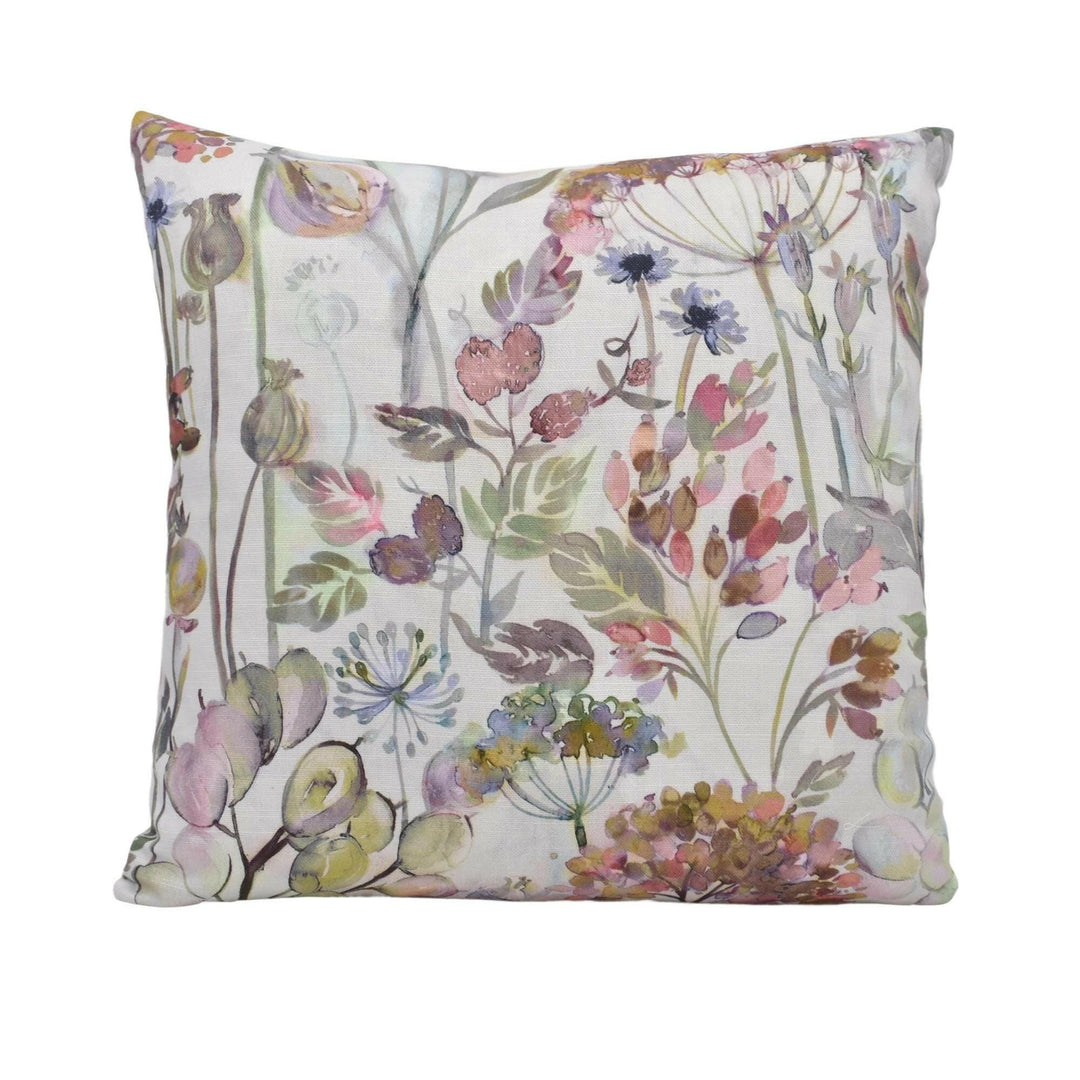 Voyage - Country Hedgerow - Dusk Cream - Rustic Watercolour Floral Meadow Cushion Cover - Handmade Throw Pillow - Traditional Designer Home.