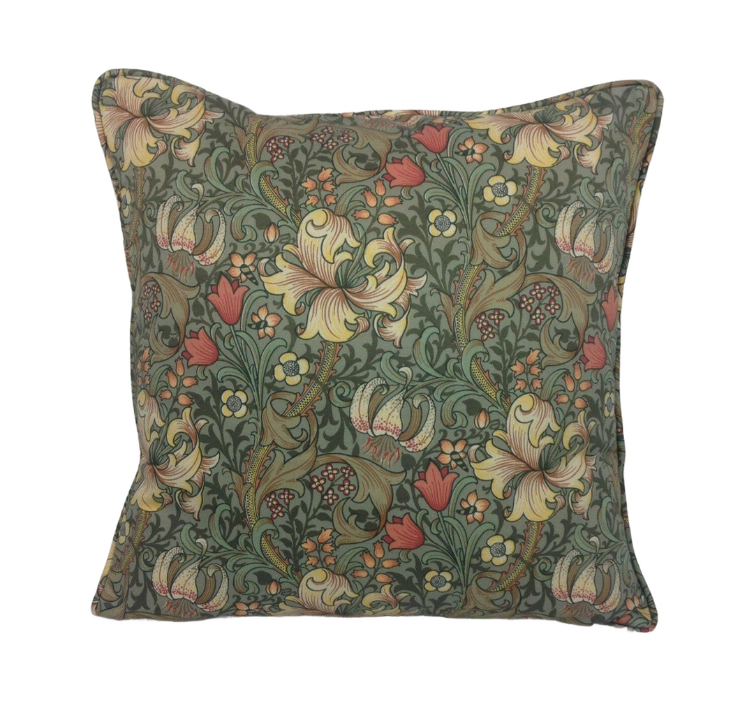 William Morris - Golden Lily Minor - Artichoke / Vanilla - Classic Small Scale Morris Floral Designer Cushion Cover - Luxury Throw Pillow.