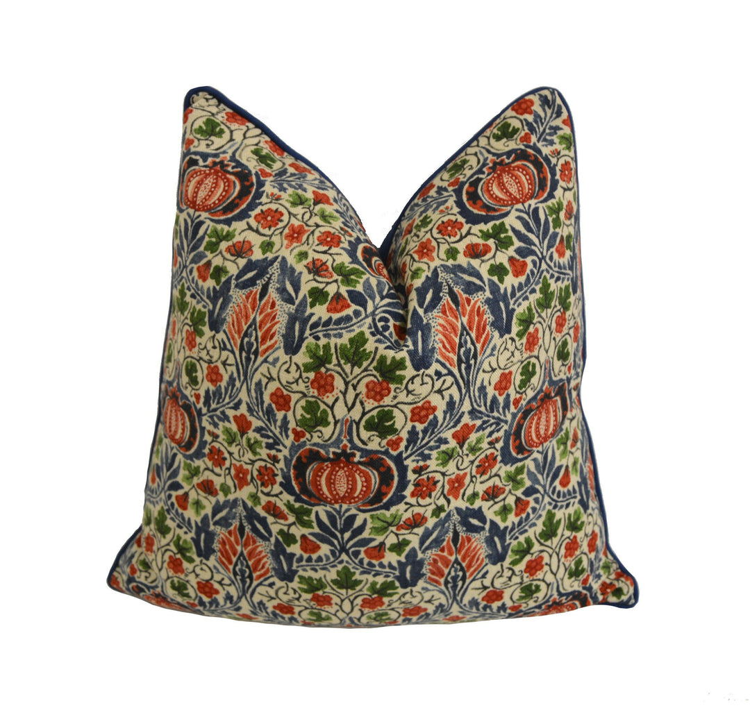 William Morris - Little Chintz - Indigo / Carmine - Classic Morris Indian Inspired Pomegranate Designer Cushion Cover- Luxury Throw Pillow.