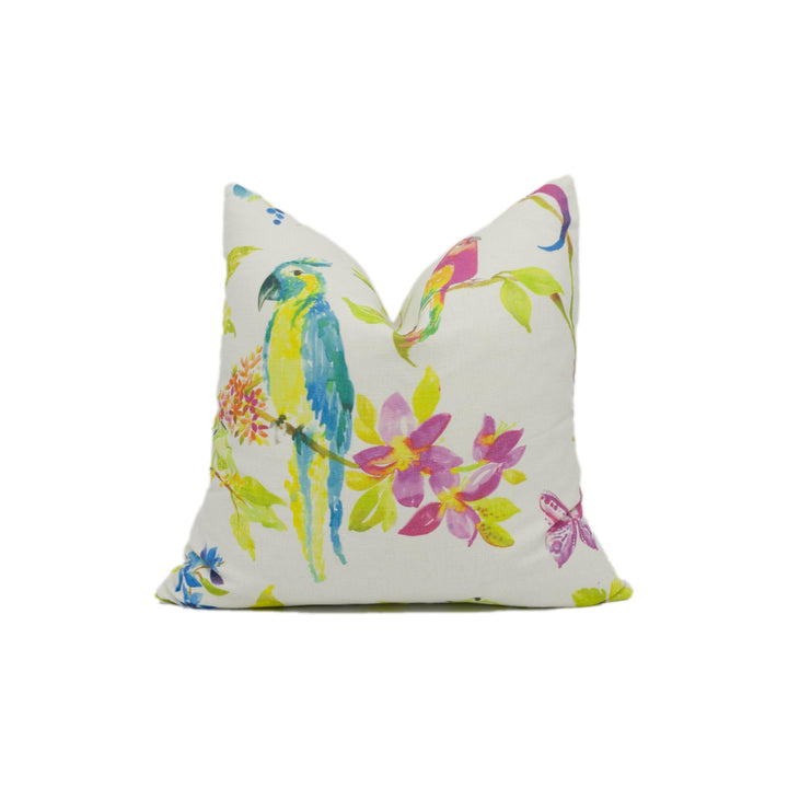 Voyage Maison - Perroquet - Carnival White - Fun Colourful Jungle Animal Floral Cushion Cover - Handmade Throw Pillow - Designer Home Décor.